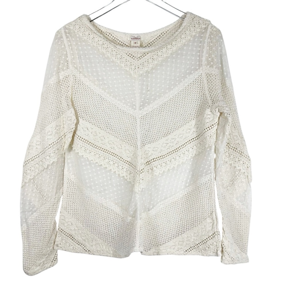 SUNDANCE Ivory Patchwork Lace Top 3/4 length Sleeve Size Medium